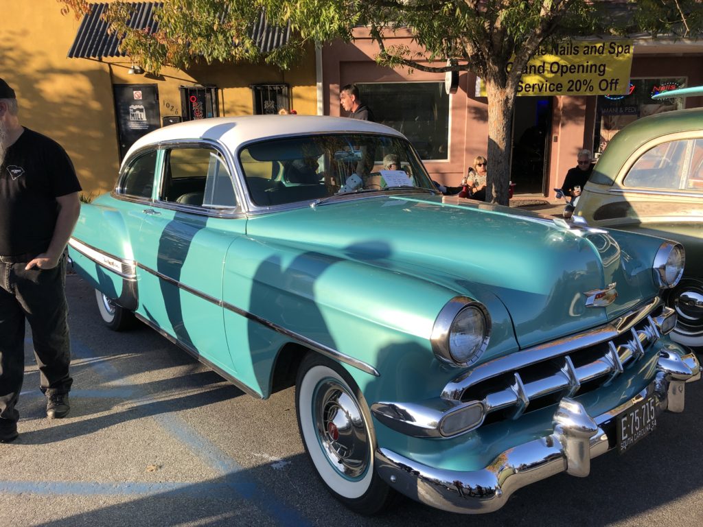 Turquoise blue car from the 1950s