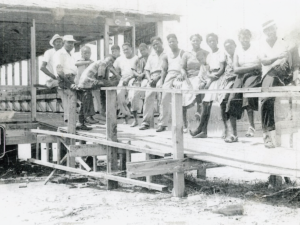 The Harborview Pavillion, photographed in 1959 with members of Wilder, Walker, Lafayette Richardson and Chavis families, sitting on the railing at the entrance